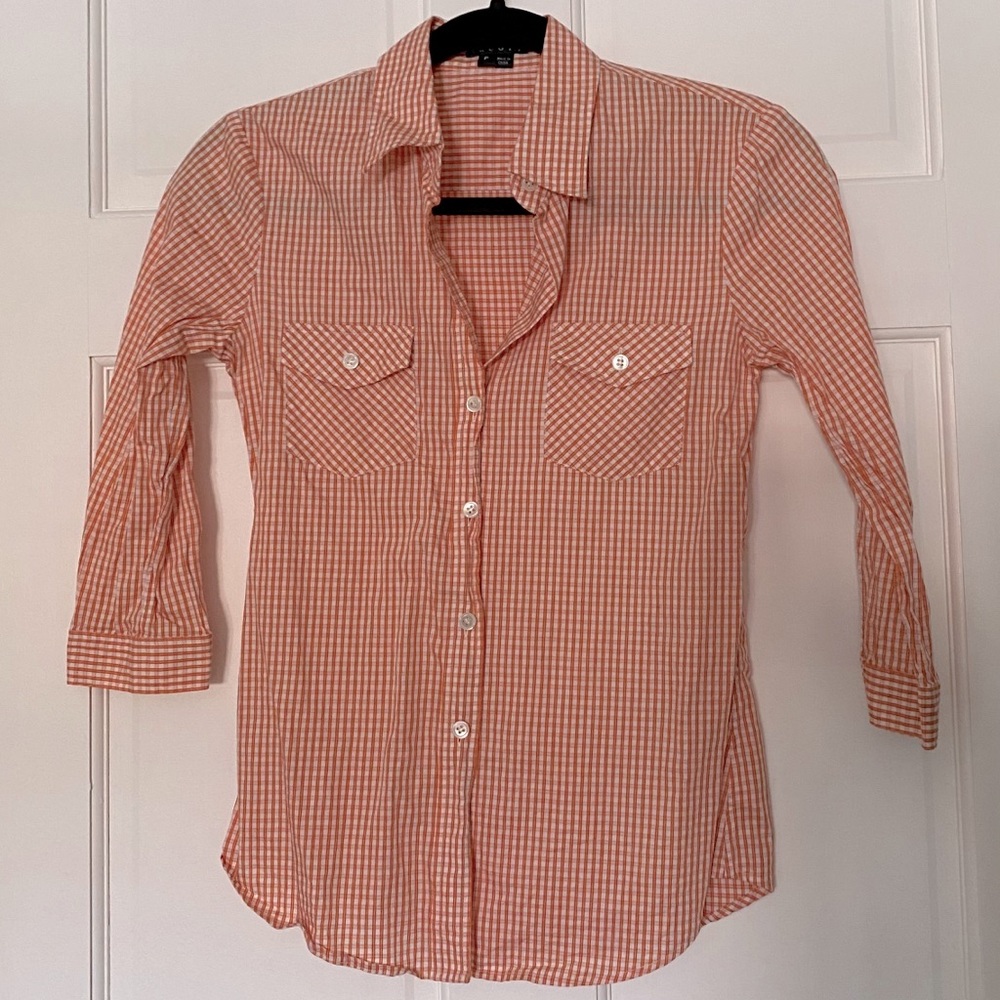 NWOT Theory orange plaid button up shirt Sz. P